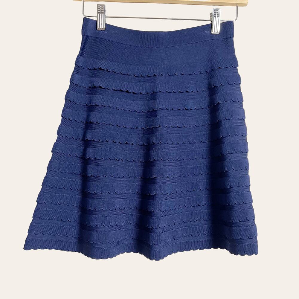 Lilly Pulitzer Navy Blue Scalloped Tiered Ruffle A-Line Flare Knit Skirt Size XS